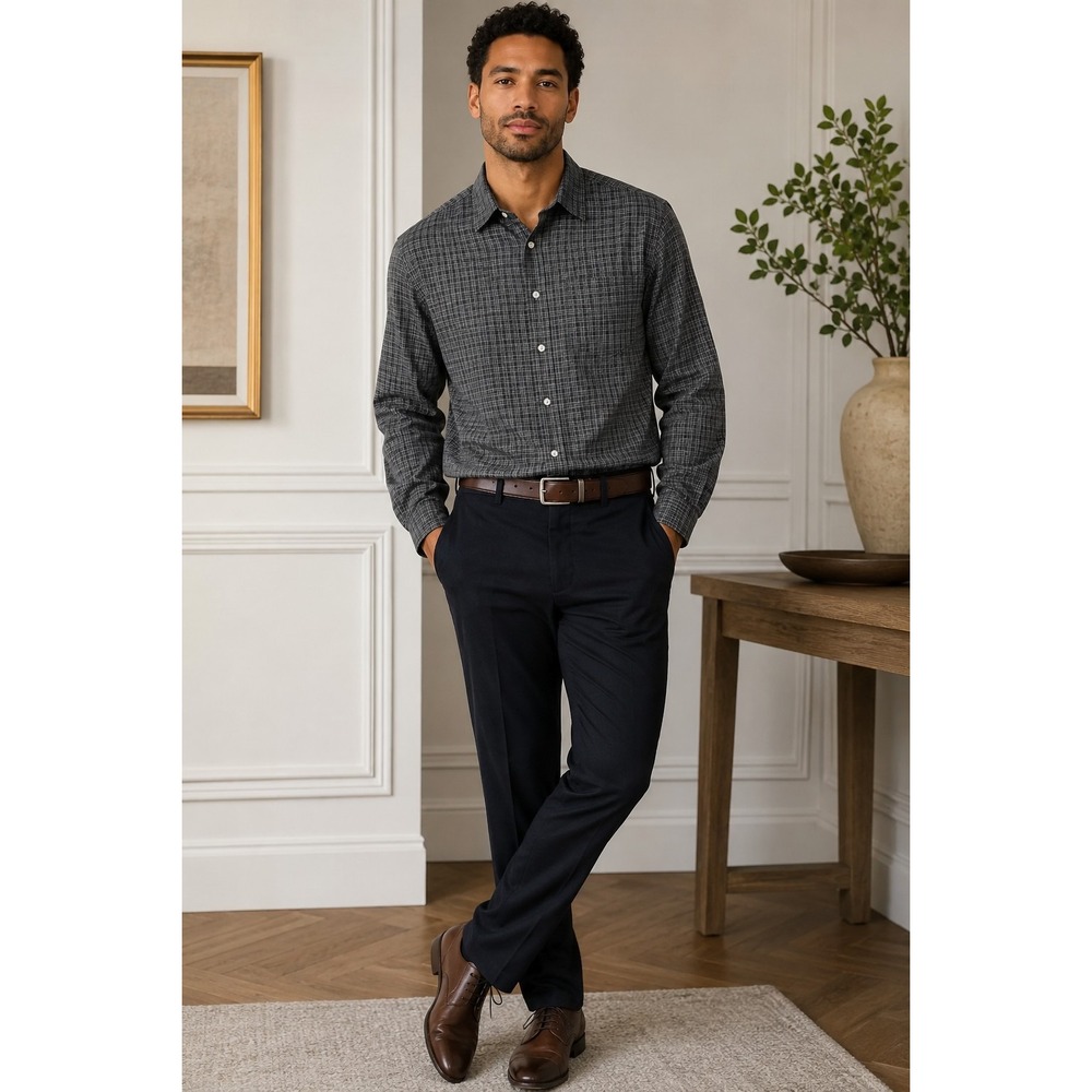 Polo Ralph Lauren Bonnard Men Large Gray Windowpane Check Button Up Dressy Shirt